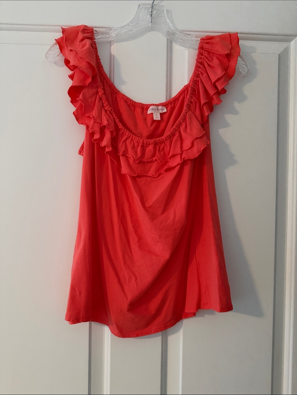 Riley & Rae Ruffle Scoop Tank in Coral